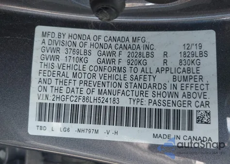 2020 Honda Civic Sport из США, поврежденный, VIN 2HGFC2F86LH524183